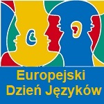 Napis Europejski Dzień Języków na tle kolorowym, niebiesko- żółtym