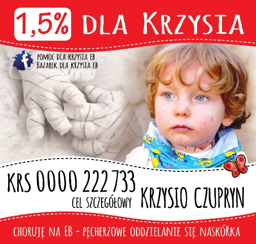 Plakat zawierający informację - numer KRS dla Krzysia Czupryna