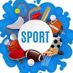 Napis sport i różne rodzaje piłek