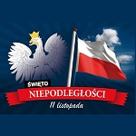 Biały orzeł i flaga Polski, napis 11 listopada, Święto Niepodległości